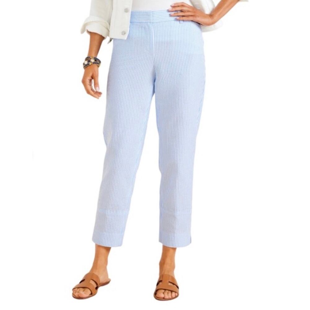 Talbots Women's Perfect Crop Pant Blue Seersucker Cruise Stripe Size 16W NWT
